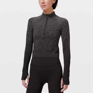 Lululemon Size 2‎ Rest Less Cropped Half Zip Herringbone Fade Black White